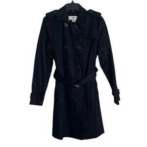 Liz Claiborne Double Breast Mid Length Trench Coat Black Size S